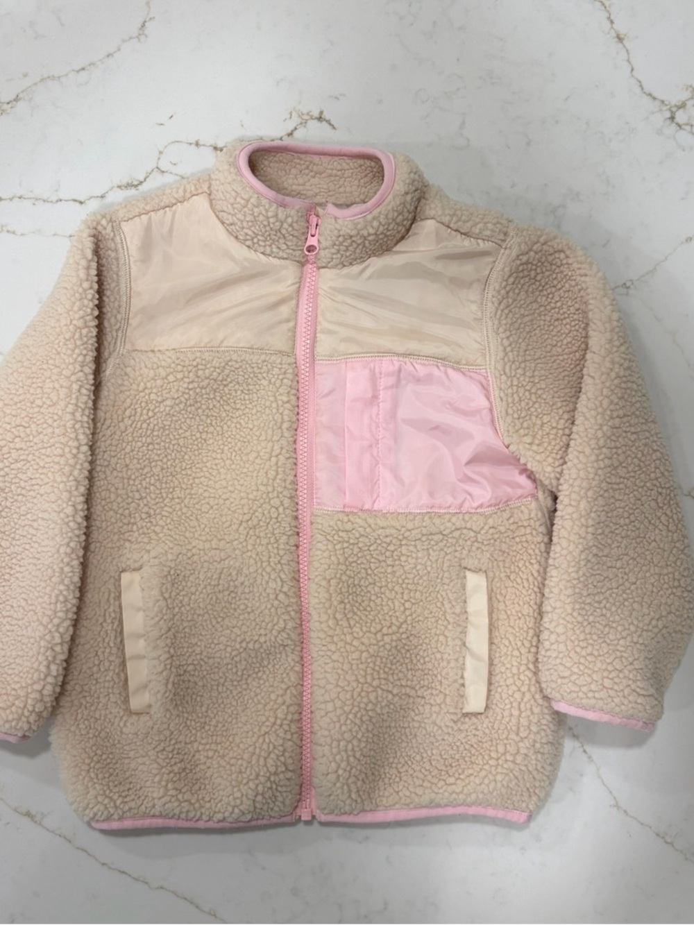 Hanna Andersson Sherpa Fleece Jacket Pink Tan 110cm 4-5Y Cozy